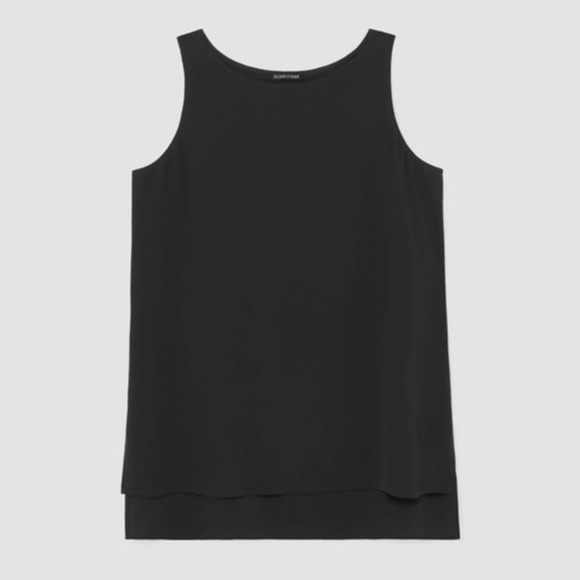 Eileen Fisher Silk Georgette Crepe Bateau Neck Tank Black Size Small - Picture 7 of 11